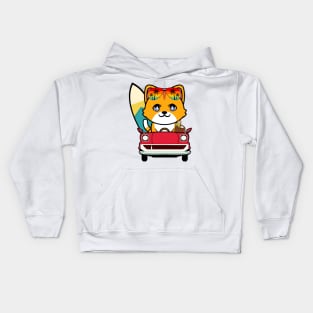 Cute orange cat driving to the beach Kids Hoodie